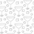 Hand-drawn sketch of martini glass. Seamless glassware background. Glassware pattern. Black and white style. Vintage Royalty Free Stock Photo