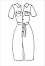 Hand drawn sketch middle dress with pockets. Simple vector isolated outline