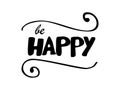 Hand drawn sketch of the motivational inscription `Be happy` typography.