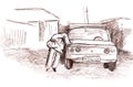 Hand drawn sketch of motorist