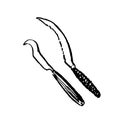 Hand drawn sketch of native African weapon black on white background