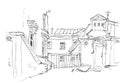 Hand drawn sketch of old town houses