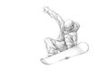 Hand-drawn Sketch - Pencil Illustration of a Snowboarder Mid Air