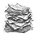 Large Stack of Papers, Documents and Books in Sketch Style Illustration Royalty Free Stock Photo