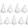 Hand Drawn Sketch Pine Trees seamless border. Spruce isolated on a white background. Christmas design elements, doodle Royalty Free Stock Photo