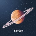 Hand drawn sketch of planet saturn in color, against a background of space. Detailed drawing in the style of vintage