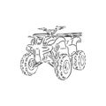 Hand drawn sketch of quad bike in black isolated on white background. Detailed vintage etching style drawing. atv vector Royalty Free Stock Photo