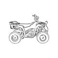 Hand drawn sketch of quad bike in black isolated on white background. Detailed vintage etching style drawing. atv vector Royalty Free Stock Photo