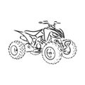 Hand drawn sketch of quad bike in black isolated on white background. Detailed vintage etching style drawing. atv vector Royalty Free Stock Photo