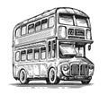 Hand drawn sketch retro London bus. England urban public transport. Vintage vector illustration isolated on white Royalty Free Stock Photo