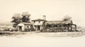 Hand-drawn Sketch Of Rural Italian House In International Style Architecture