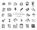 Hand-drawn sketch school tools icon set Black on white background