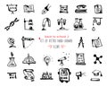 Hand-drawn sketch school tools icon set Black on white background Royalty Free Stock Photo