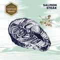 Hand drawn sketch seafood of salmon steak.