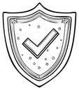 Hand-drawn sketch of a security shield icon with a checkmark symbol for validation Royalty Free Stock Photo