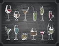 Hand drawn sketch set of alcohol drinks and cocktails. Vector illustration Royalty Free Stock Photo