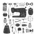 Collection of Hand-Drawn Sewing and Tailoring Tools Illustration Royalty Free Stock Photo