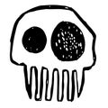 Hand drawn sketch skull. Cartoon skull illustration. Burning skull on black background.