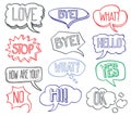 Hand drawn sketch speech bubbles clouds with different messages vector Royalty Free Stock Photo