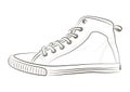 Hand drawn sketch of sport shoes, sneakers for summer. Vector stock illustration. Sport wear for men and women.