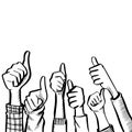 Hand Drawn sketch style of applause, thumbs up gesture. Human hands clapping ovation. on doodle style, vector illustration Royalty Free Stock Photo