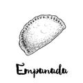 Hand drawn sketch style empanada. Typical Latino America and spanish fast food. Vector illustration isolated on white background.