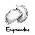 Hand drawn sketch style empanadas. Typical Latino America and spanish fast food. Vector illustration isolated on white background.