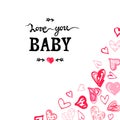 Hand drawn sketch style hearts shape, handwritten lettering Love you Royalty Free Stock Photo