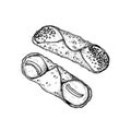 Hand drawn sketch style Italian dessert cannoli. Fried sweet pastry and ricotta cheese cream. Chocolate and fruit decorated. Tradi Royalty Free Stock Photo