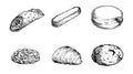 Hand drawn sketch style Italian pastry set. Cannoli, savoyardi, bombolone, pignoli, sfogliatelle, amaretti.