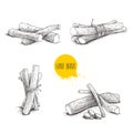 Hand drawn sketch style liquorice roots bunches set. Herbal and aromatic vector illustrations and drawings collection.