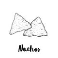 Hand drawn sketch style nachos. Traditional Mexican food. Corn chips. Retro style. Element for Mexican restaurant menu designs. Ve Royalty Free Stock Photo