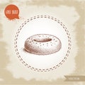 Hand drawn sketch style sesame bagel.