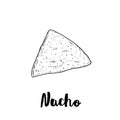 Hand drawn sketch style single nacho. Traditional Mexican food. Corn chips. Retro styel. Element for menu designs. Vector illustra Royalty Free Stock Photo