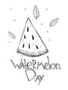 Hand drawn sketch style for Watermelon Day. Vector illustration. Farm fresh fruit isolated on white background. Eco Royalty Free Stock Photo