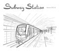 Hand drawn sketch of subway station illustration