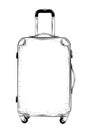 Hand drawn sketch of suitcase in black isolated on white background. Detailed vintage style drawing. Vector illustration