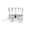 Hand Drawn Sketch of Texas Cowboy Cart Covered Wagon Western Illustration