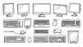 Hand-drawn sketch of various computer peripherals including moni Royalty Free Stock Photo