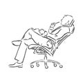 Hand Drawn sketch vector illustration of Thoughtful young businessman sitting on office chair