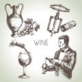 Hand drawn sketch vector wine set Royalty Free Stock Photo