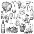 Hand drawn sketch vector wine set Royalty Free Stock Photo