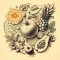 Hand drawn sketch vintage style fruits and berries set Royalty Free Stock Photo