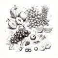 Hand drawn sketch vintage style fruits and berries set Royalty Free Stock Photo