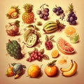 Hand drawn sketch vintage style fruits and berries set Royalty Free Stock Photo
