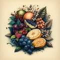 Hand drawn sketch vintage style fruits and berries set Royalty Free Stock Photo