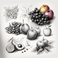 Hand drawn sketch vintage style fruits and berries set Royalty Free Stock Photo