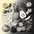 Hand drawn sketch vintage style fruits and berries set Royalty Free Stock Photo