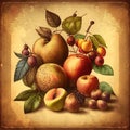 Hand drawn sketch vintage style fruits and berries set Royalty Free Stock Photo