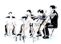 Hand drawn sketch of violoncellist quartet